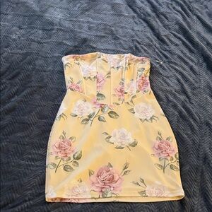 Fashion Nova Yellow Floral Strapless Dress